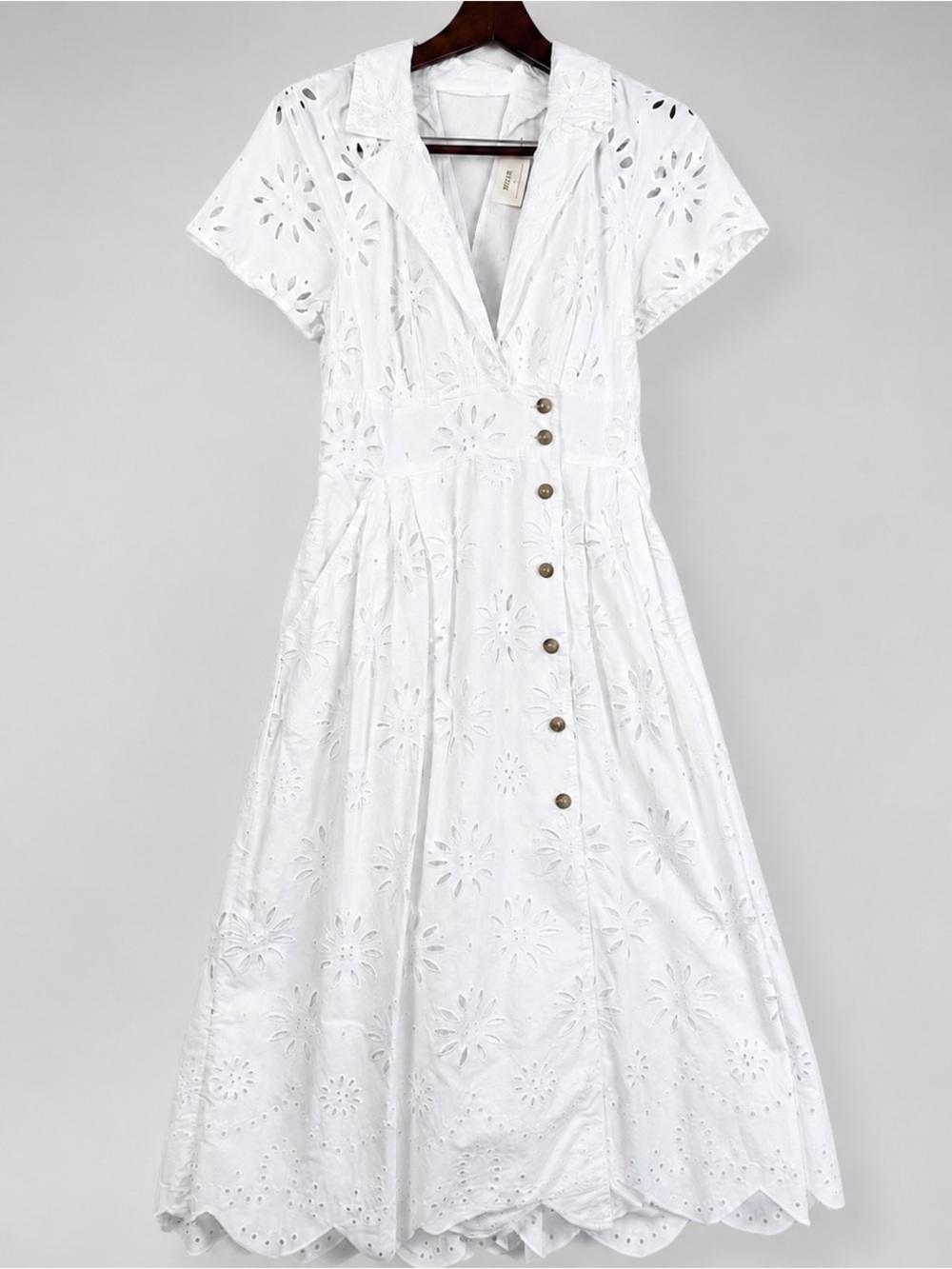 Maeve Anthropologie White Eyelet Midi Dress Small Cottagecore Coastal - Picture 2 of 13